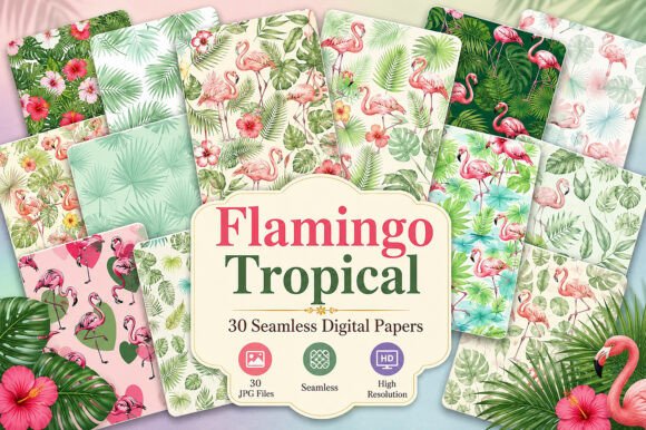 Download Flamingo Tropical Seamless Patterns - Seamless pattern Collection
