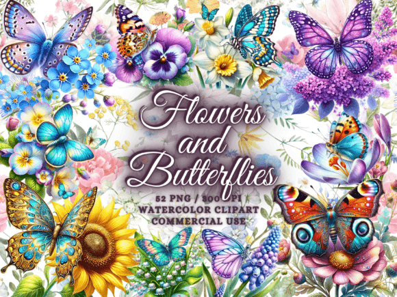 Download Spring Flowers &amp; Butterflies Clipart Png - Premium Bundle