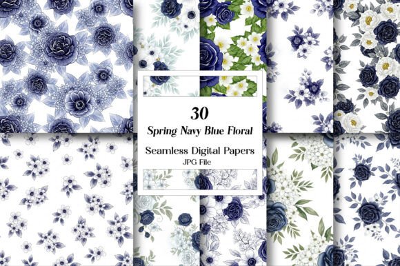 Download Spring Navy Blue Floral Digital Paper - Spring Collection