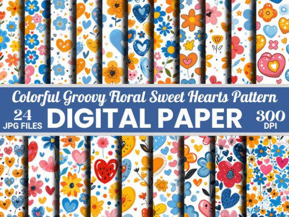 Download Groovy Floral Sweet Hearts Paper Pattern - Sweet Collection