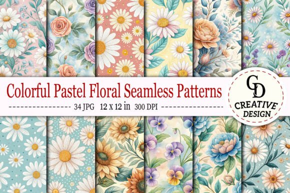 Download Colorful Pastel Floral Seamless Patterns - Seamless pattern Collection