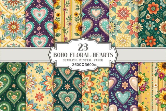 Download Boho Floral Hearts Seamless Pattern - Seamless pattern Collection