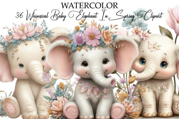 Download Whimsical Baby Elephant Spring Clipart - Premium Bundle