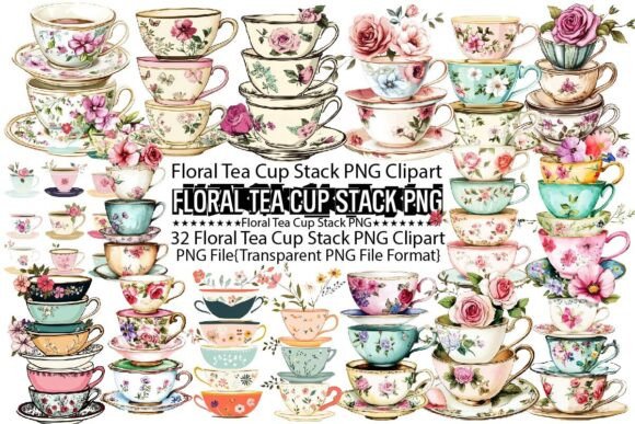 Download Floral Tea Cup Stack Sublimation Bundle - Cup Collection