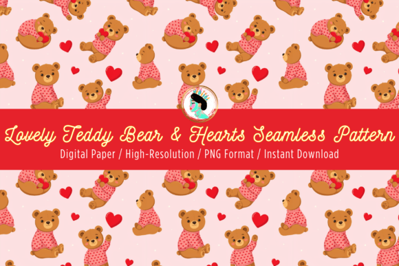 Download Cute Teddy Bear Hearts Seamless Pattern - Seamless pattern Collection