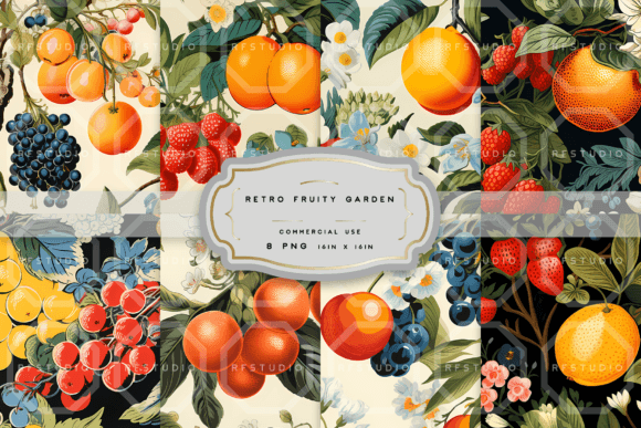 Download RETRO FRUITY GARDEN. Seamless Patterns - Seamless pattern Collection