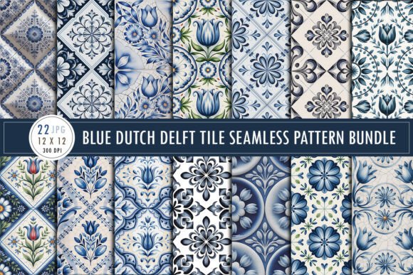 Download Blue Dutch Delft Tile Seamless Patterns - Seamless pattern Collection