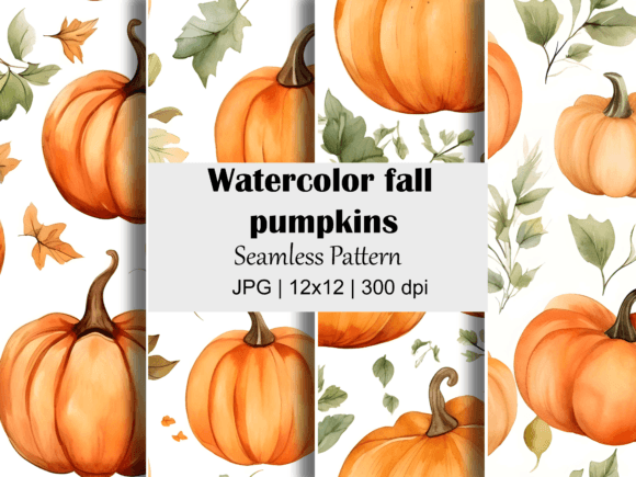 Download Watercolor Fall Pumpkin Seamless Pattern - Seamless pattern Collection
