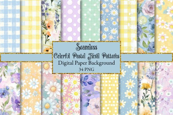 Download Colorful Pastel Floral Seamless Patterns - Seamless pattern Collection