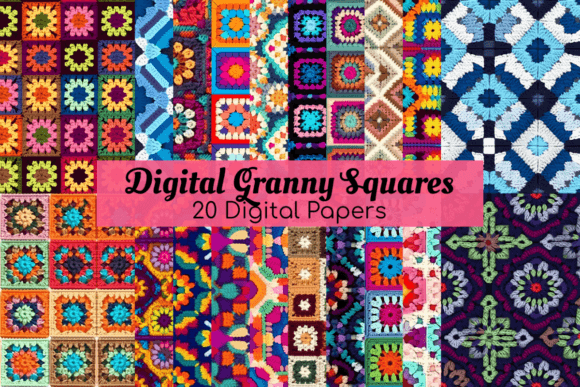 Download Digital Granny Squares Seamless Patterns - Seamless pattern Collection